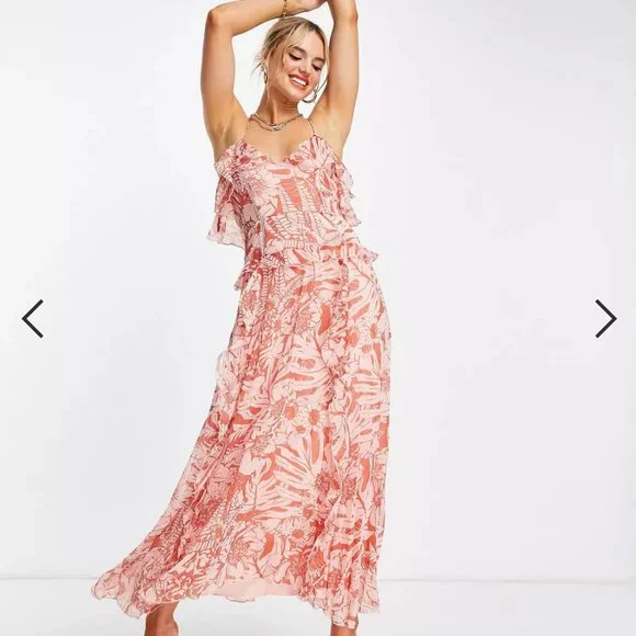 ASOS | Dresses | Asos Design Cross Back Cami Midi Dress With Frills In  Floral Print | Poshmark